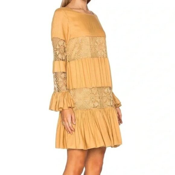 TULAROSA REVOLVE Women's Mini Dress Ruffle Long Sleeve Saffron Yellow Size XS - Picture 3 of 16